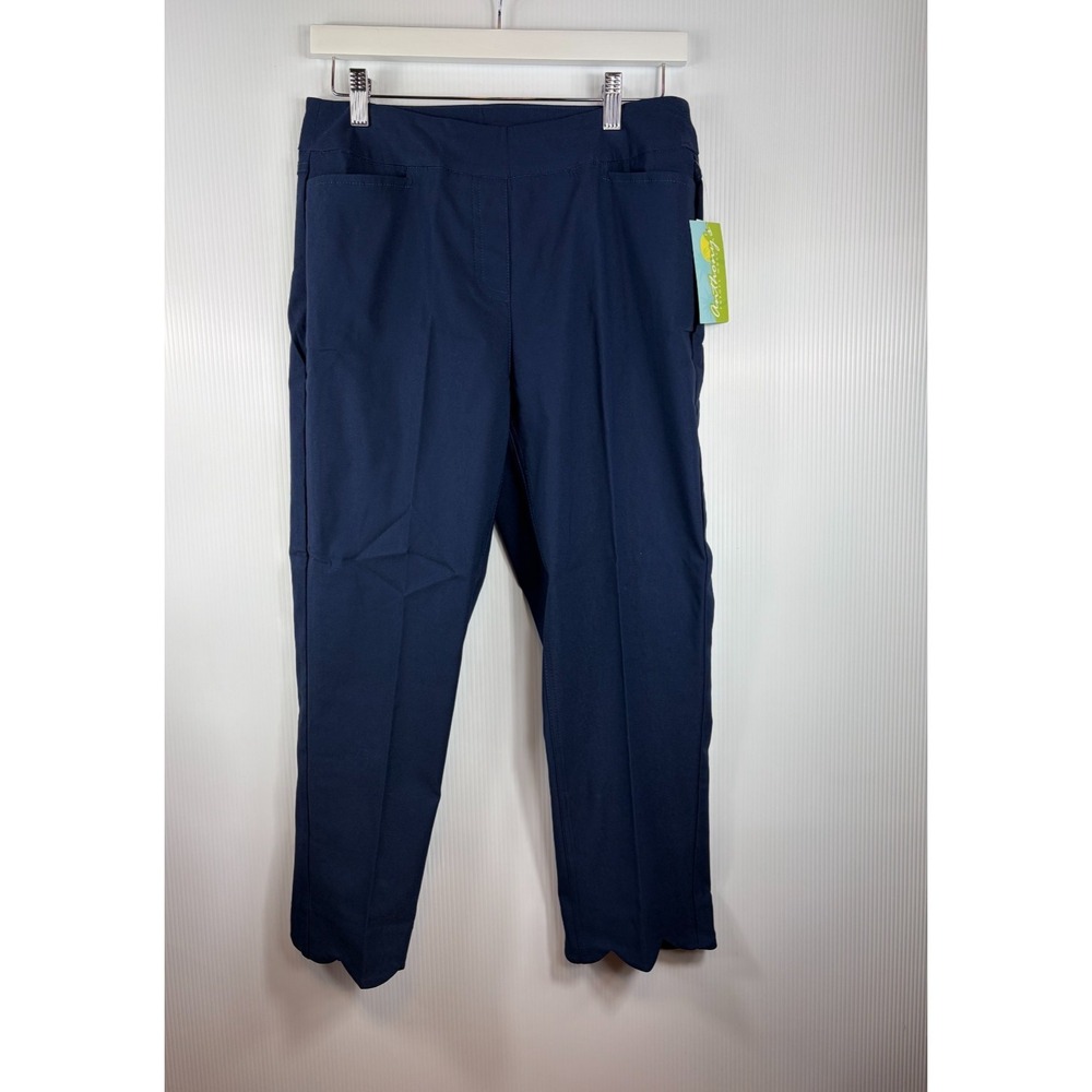 Anthony's Resort Wear Navy Crop Pants Scallop Hem Stretch Preppy Coastal Size 10 - Picture 3 of 12